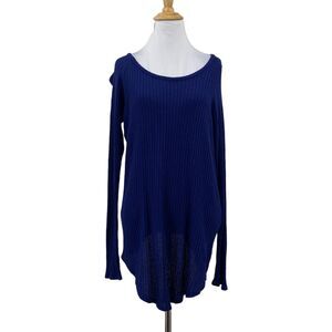 Chaser Waffle Knit Top Womens L Large Royal Blue Long Sleeve Slouchy Sweater